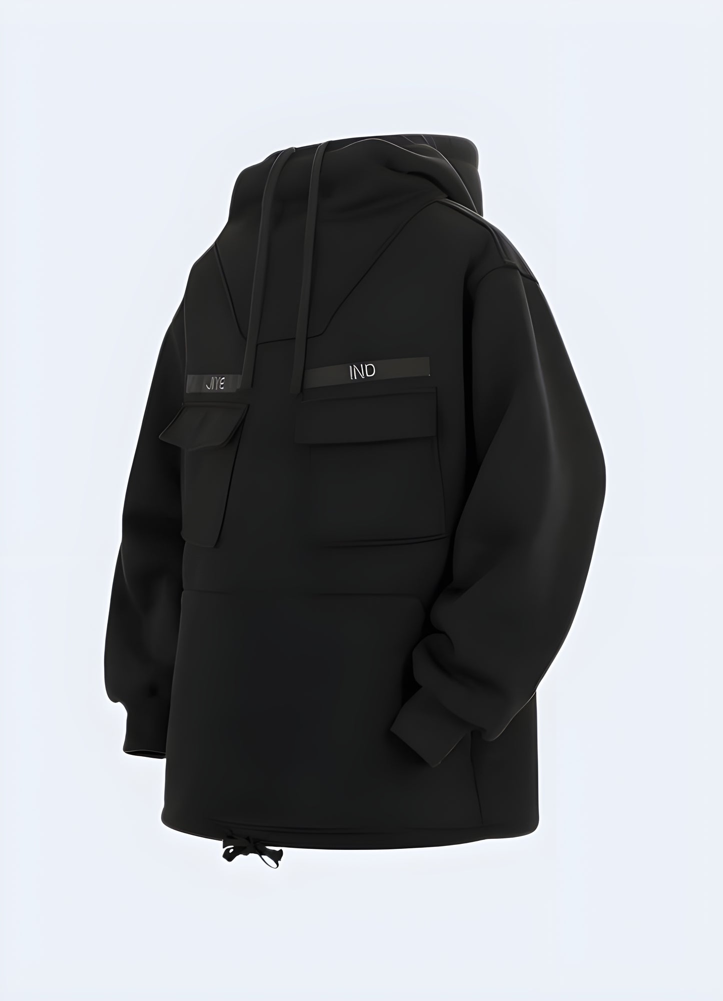 Black oversized 11bybbs streetwear hoodie.