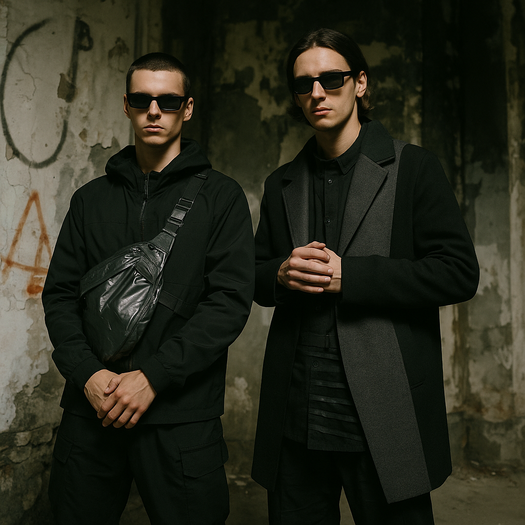 Techwear Australia owners Takeda Thibault wearing their new techwear collection in a disused place