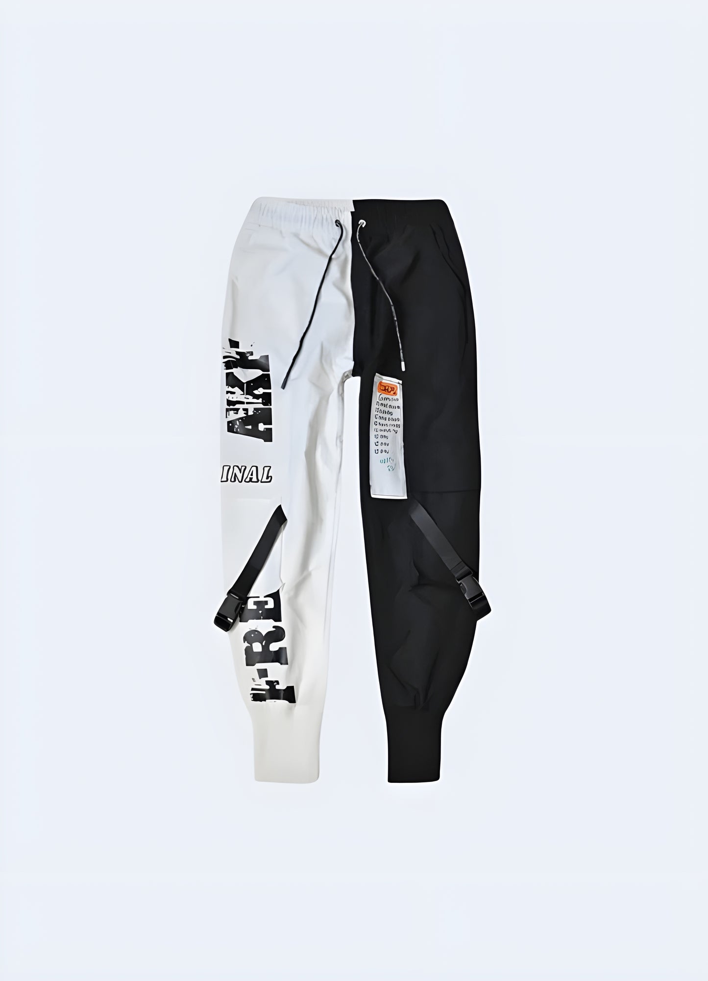 Techwear, streetwear black and white cargo pants.