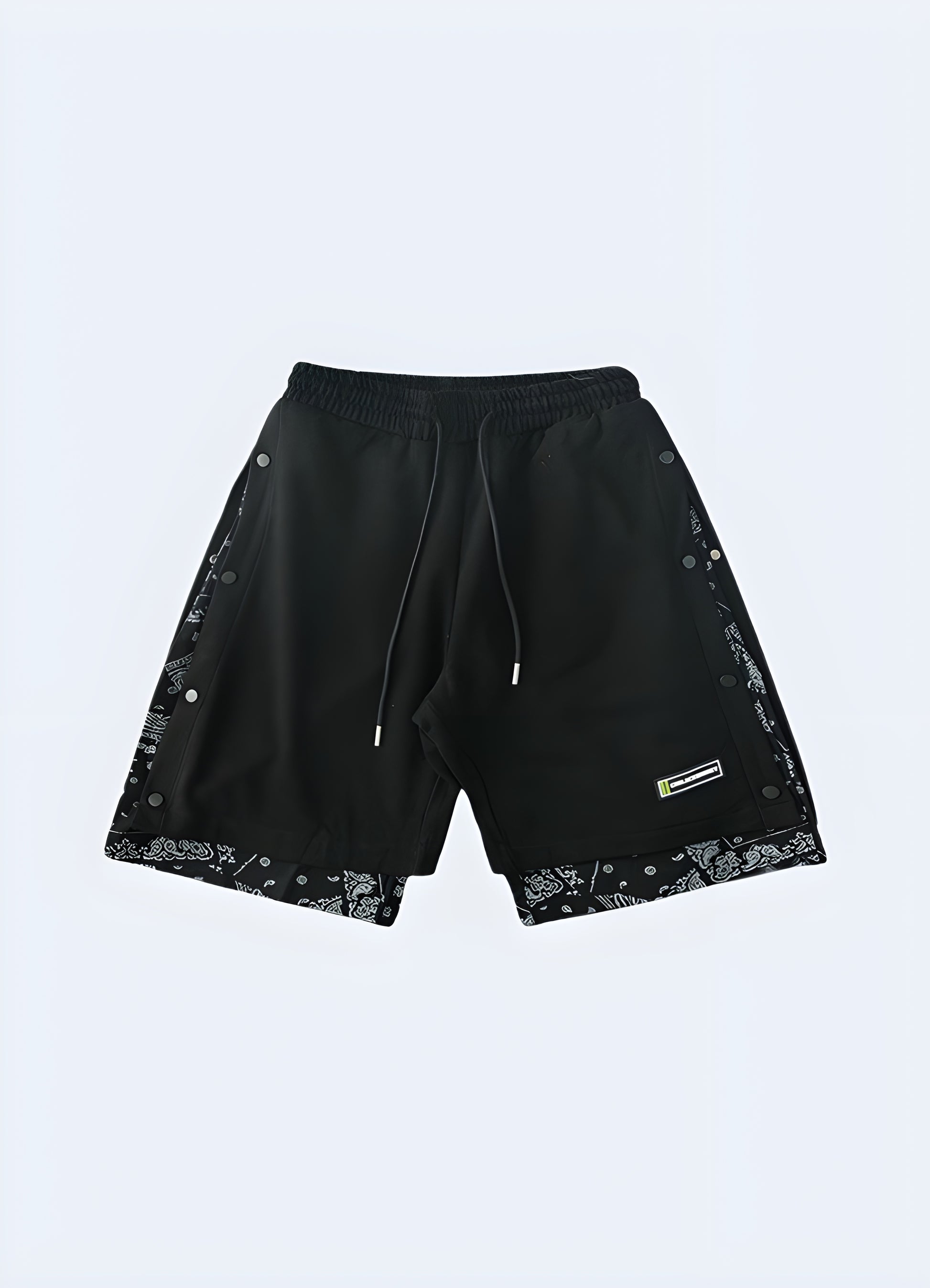 Black and white bandana print shorts with a rebellious spirit.
