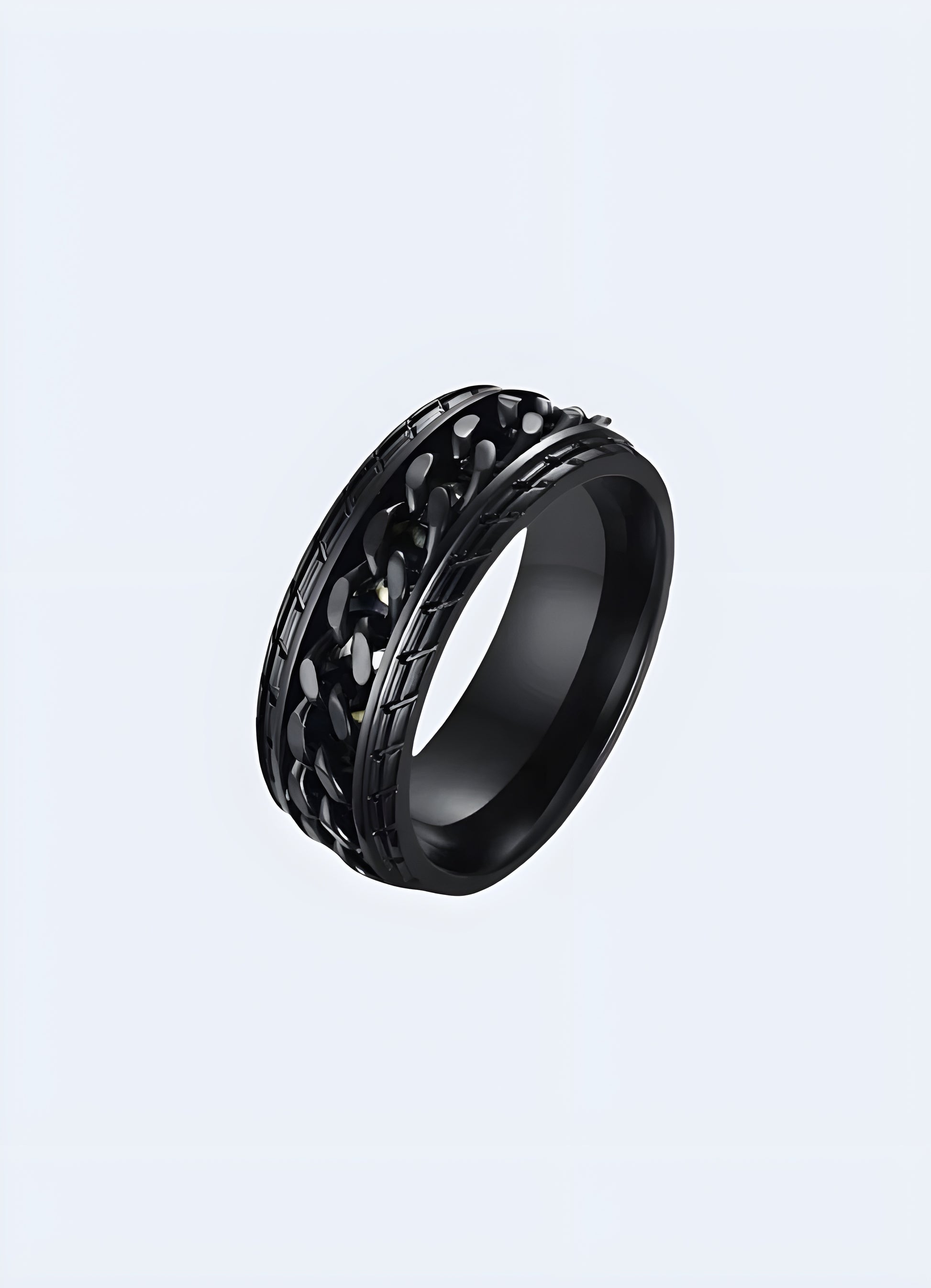 Black-plated curb chain rocker aesthetic.