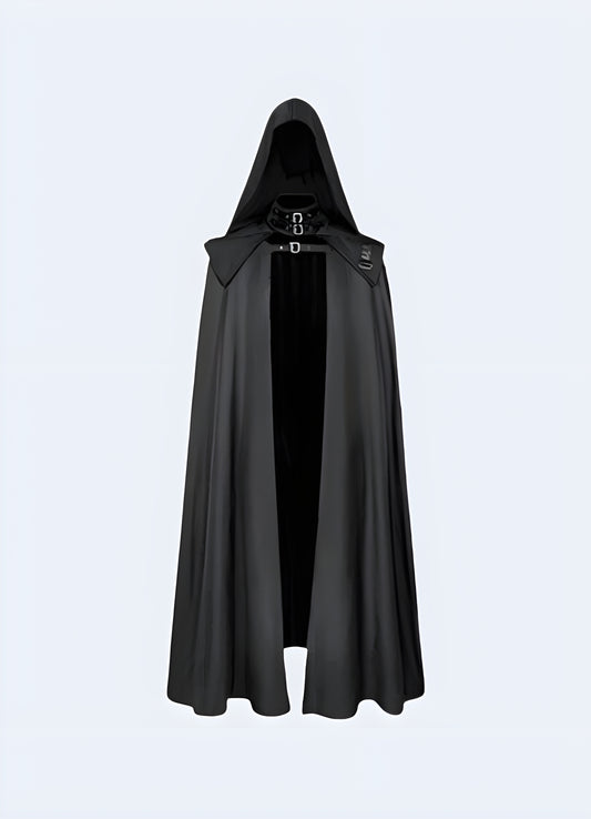 Medieval style cloak comes with hood black jedi cloak.