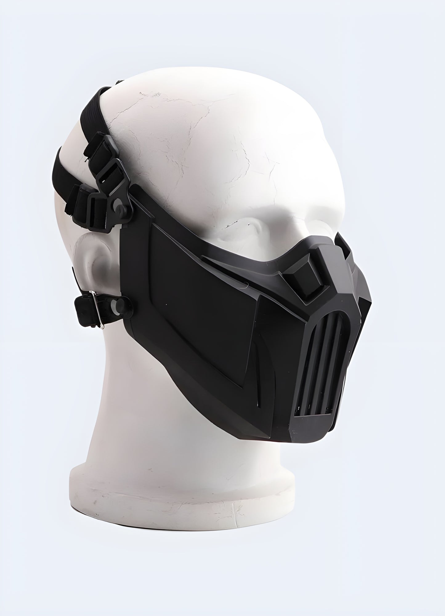 Black mask techwear seamless unisex coverage.