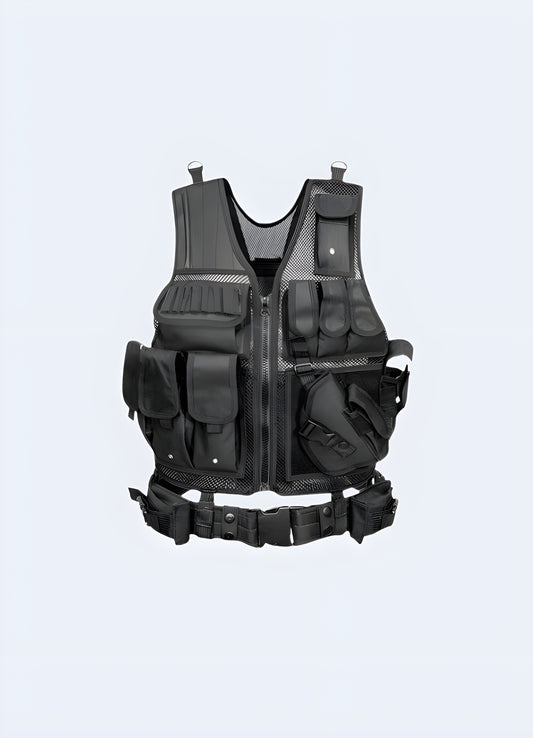Ripstop outer shell shields this bulletproof vest from wear.