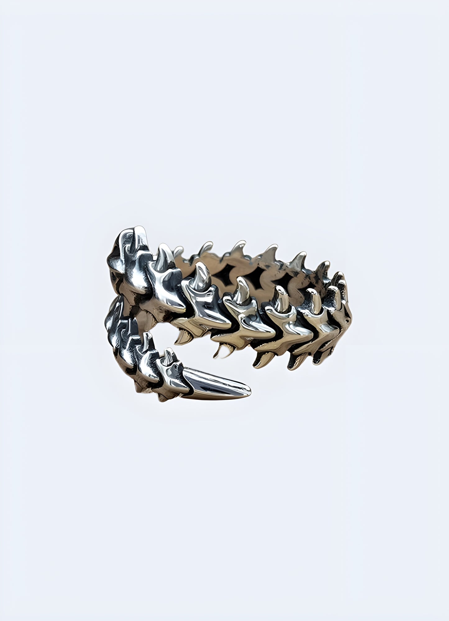 Intricate centipede ring in antiqued silver, showcasing gothic flair.