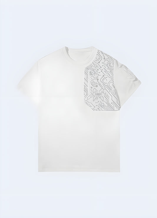 Futuristic cyberpunk-inspired T-shirt urban style.