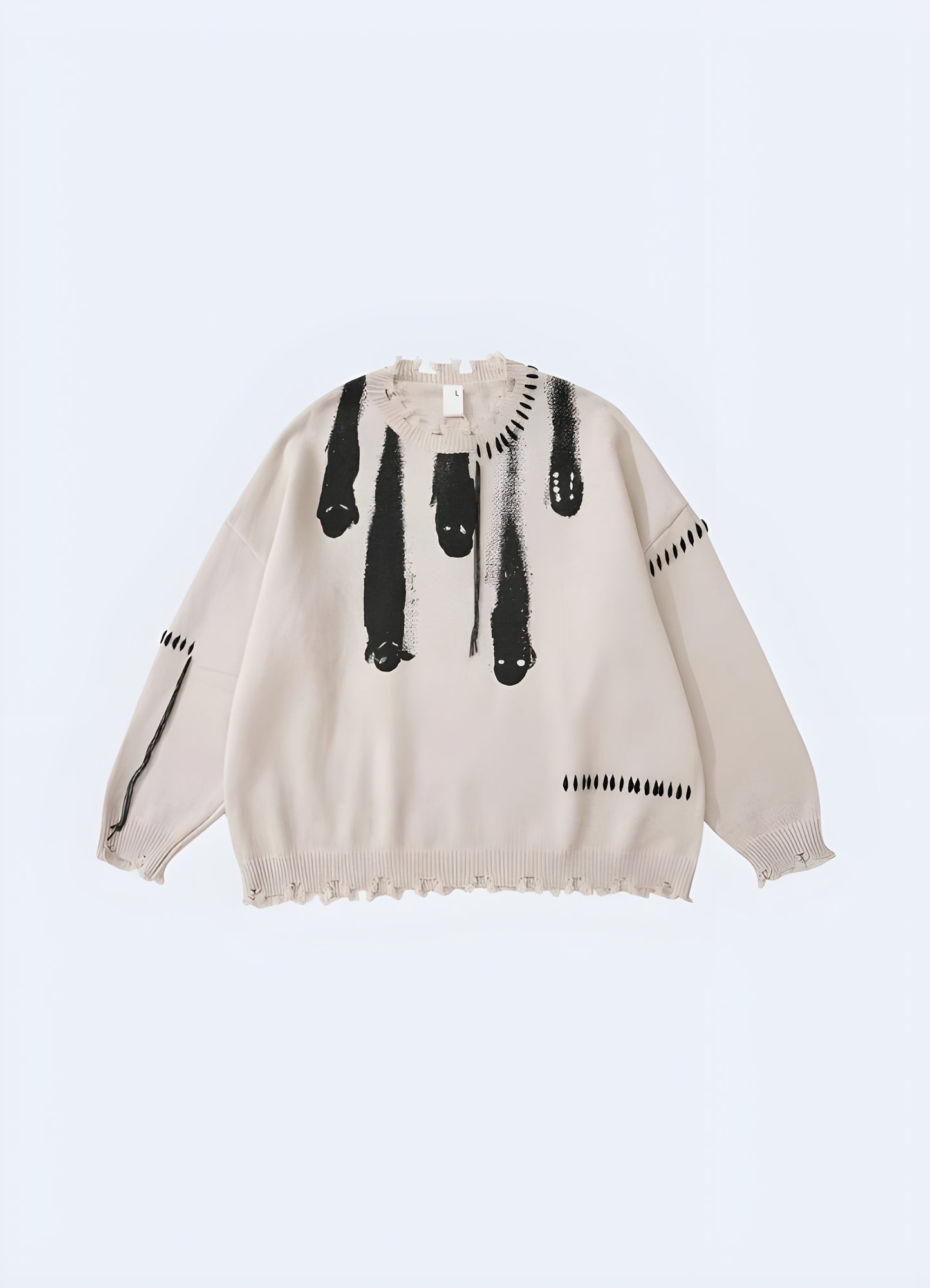 Goth clothing, grunge fashion, dark sweater light grey.