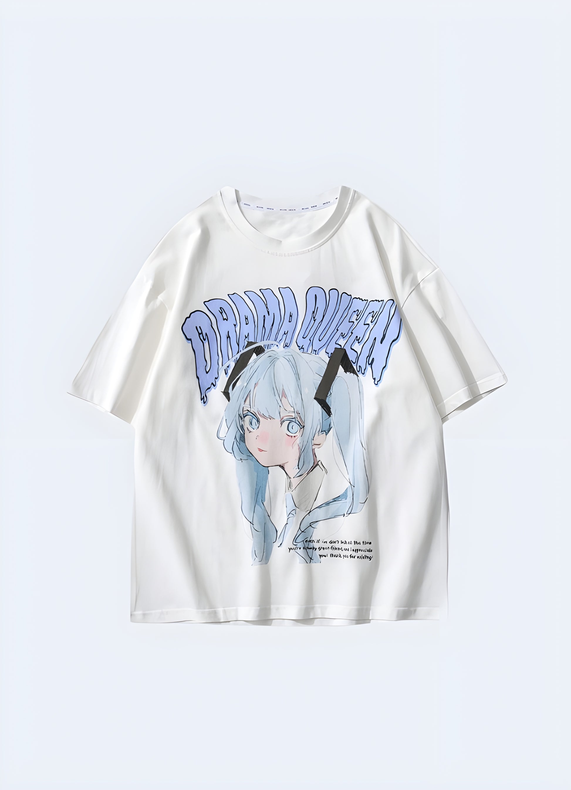 Fits both petite and curvy frames drama queen shirt white.