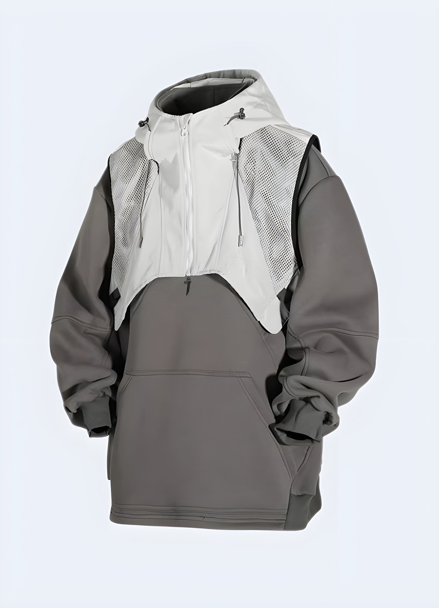 Dark Grey techwear hoodie with utility pockets.