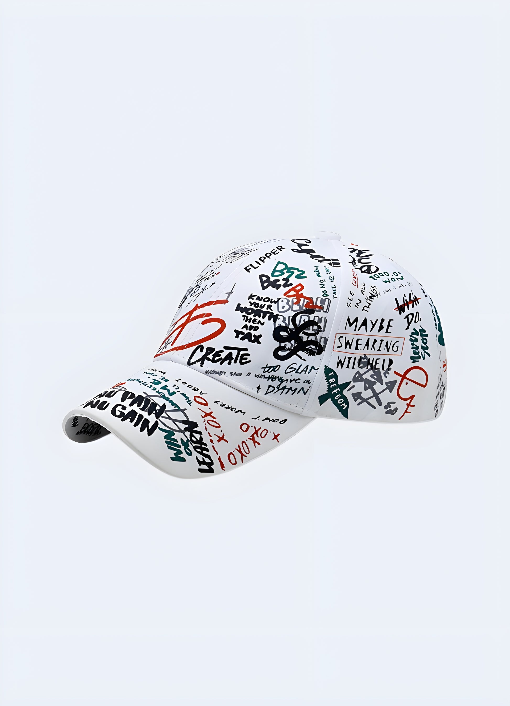 Own your urban style with the graffiti hat. Featuring a vibrant print and adjustable fit, it turns heads wherever you go.