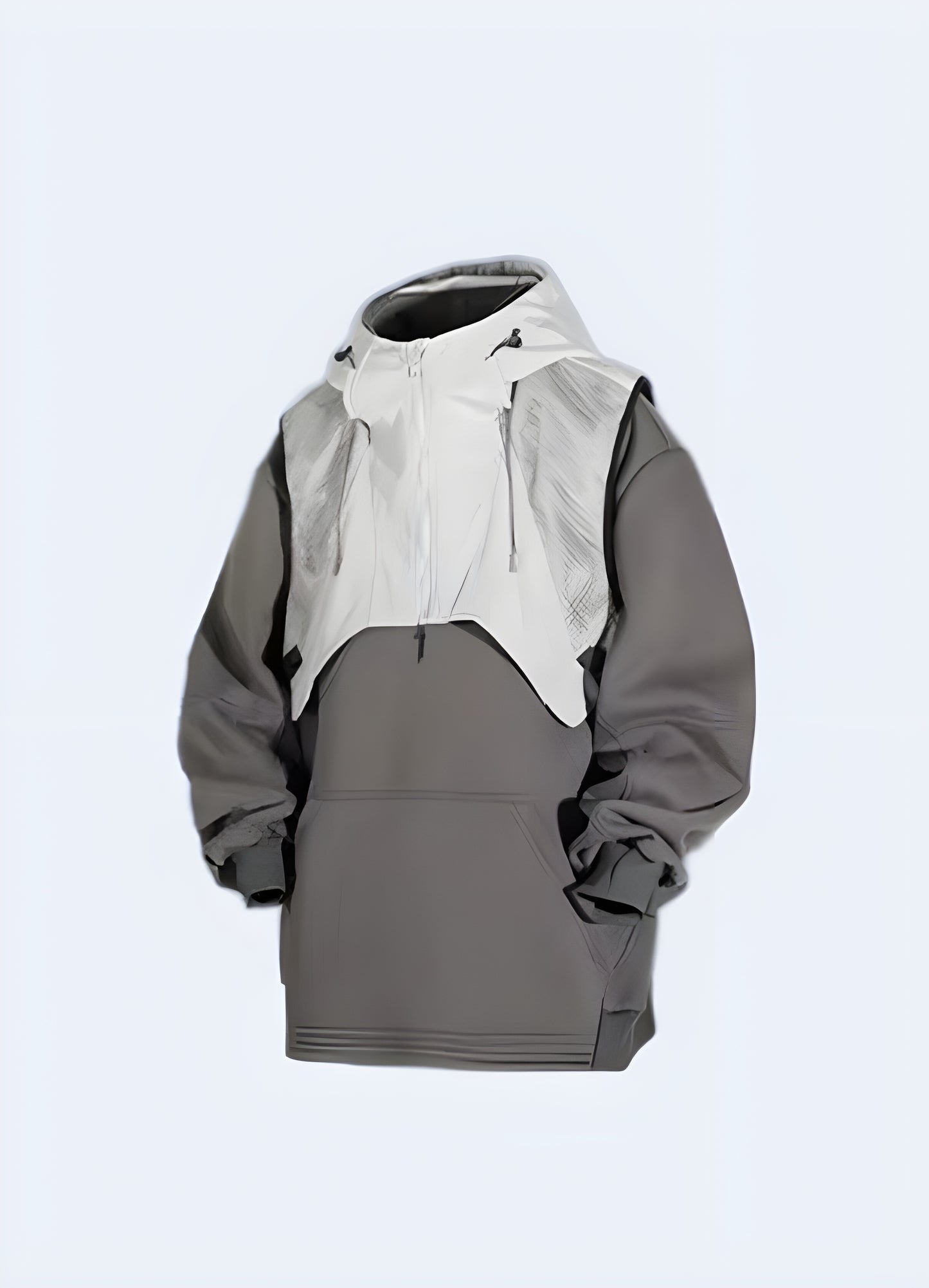 Big pocket on the front grey tech fleece hoodie.