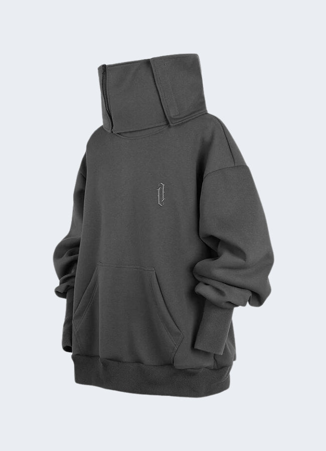 Grey harajuku hoodie side view.