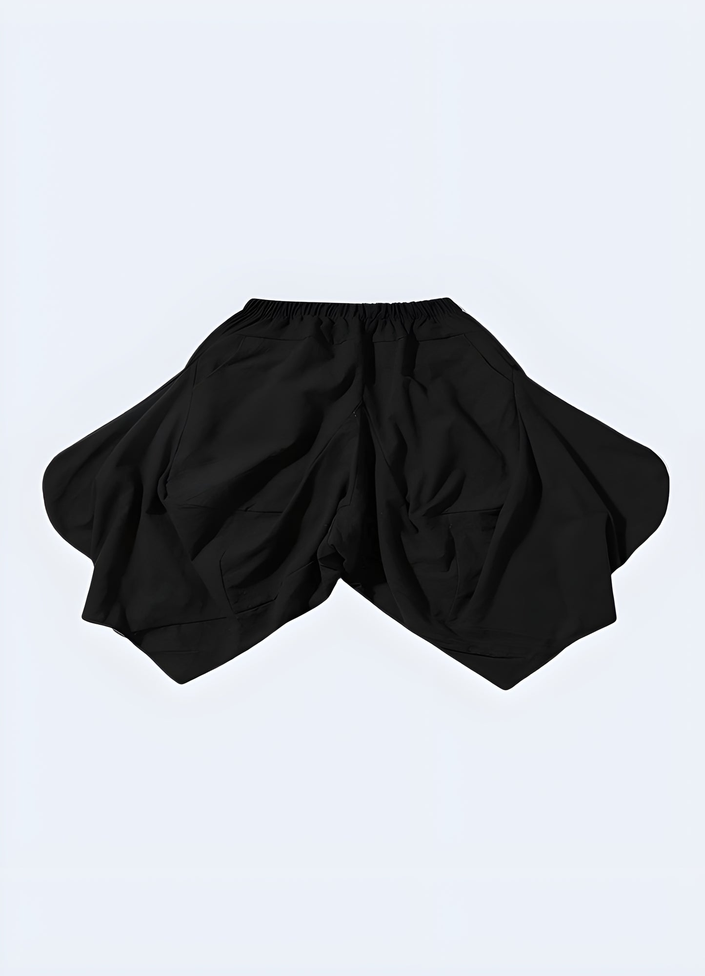 Japanese inspired harem black pants front view.