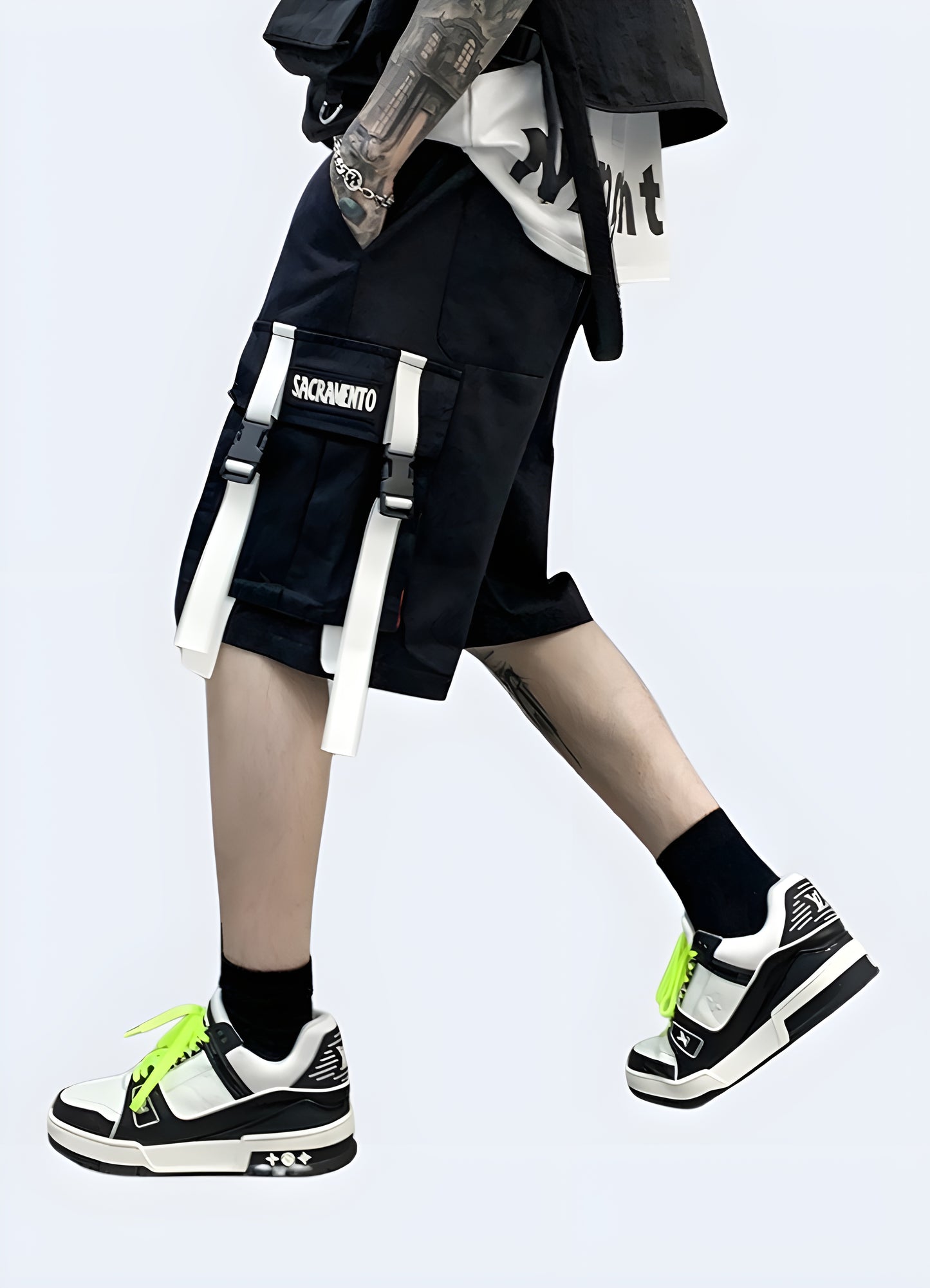 Skillfully crafted to seamlessly merge aesthetics and utility black and white cargo shorts.