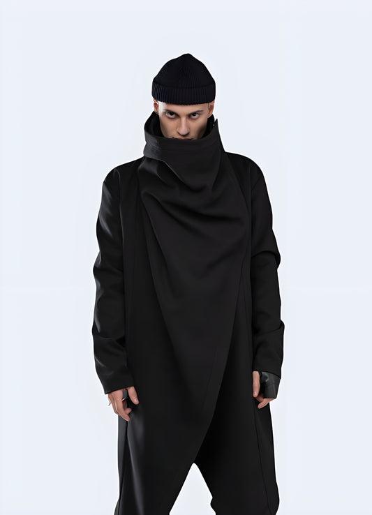 Futuristic armored style with asymmetric design cyberpunk cloak black.