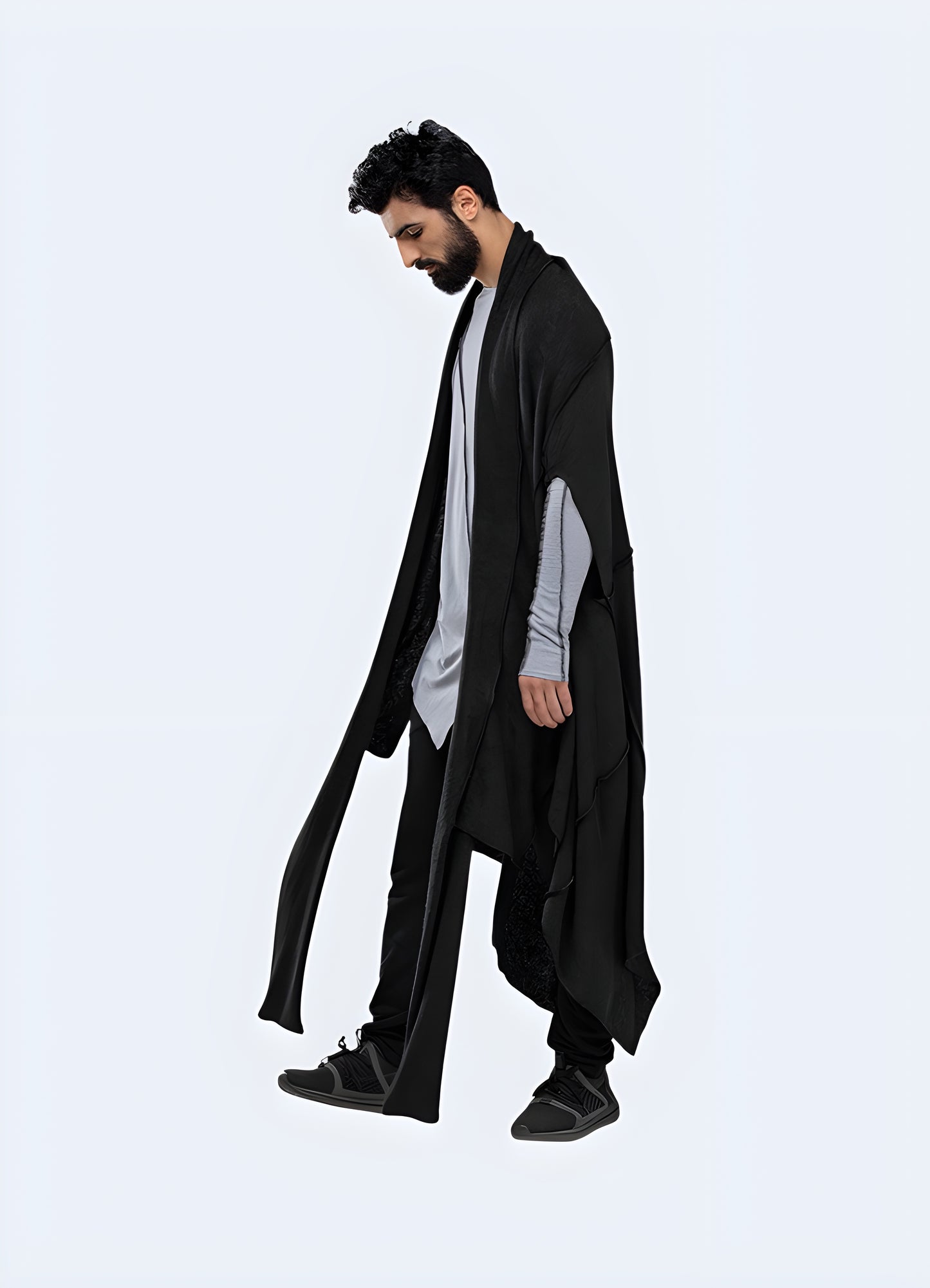 Inspired by the medieval black cloak and crafted from premium knitted fabric.