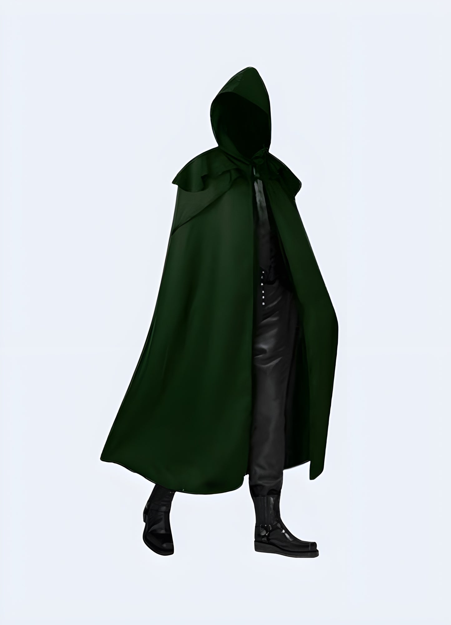 Bell sleeves and uneven tattered hem gothic hooded cloak green.