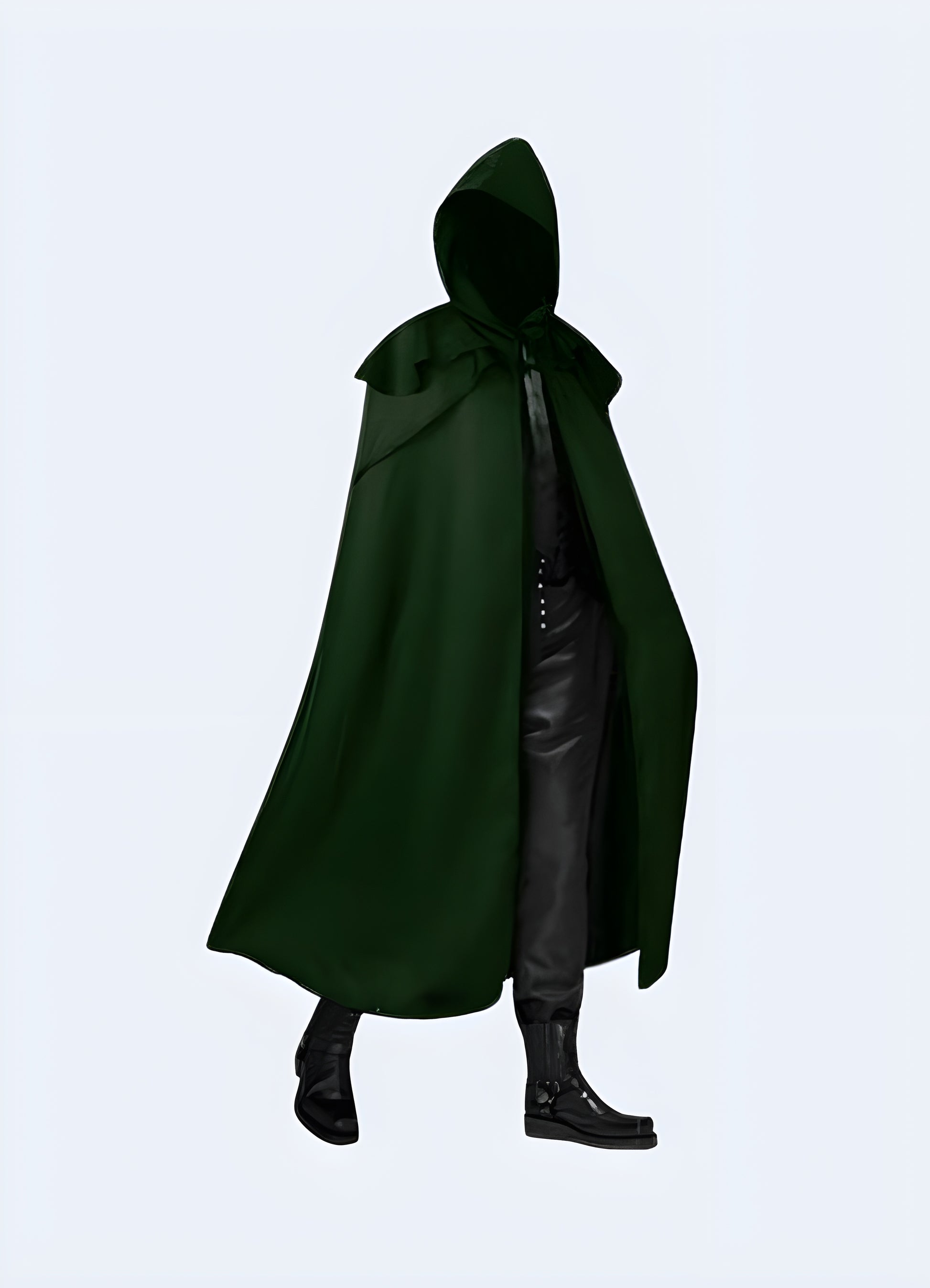 Bell sleeves and uneven tattered hem gothic hooded cloak green.