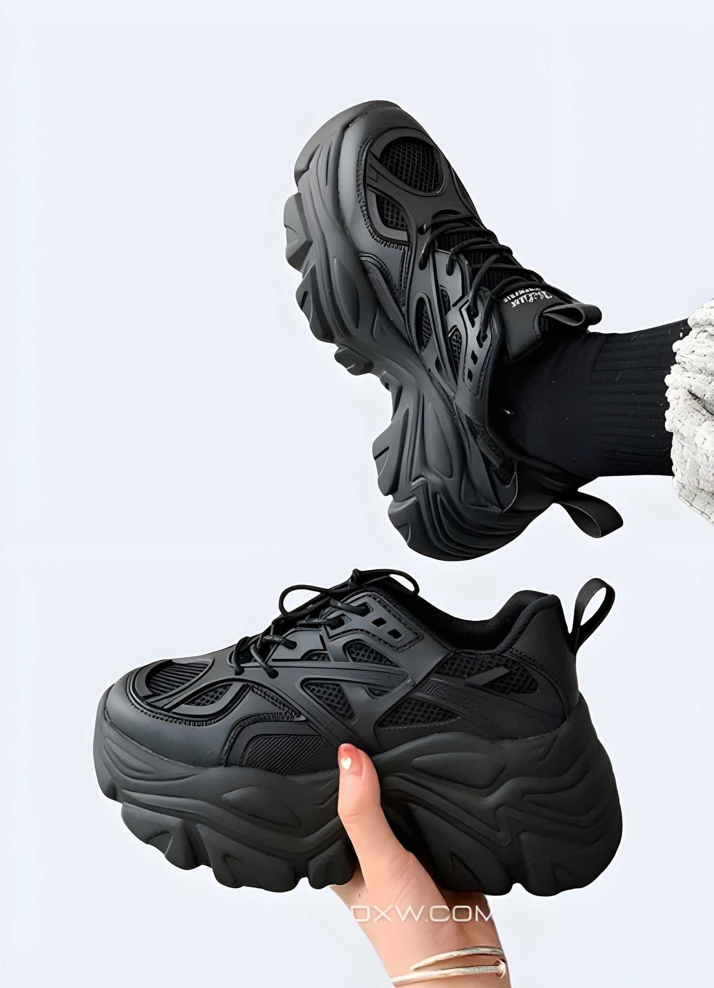 Hardcore cyber goth platform design lace-up closure platform punk shoes.