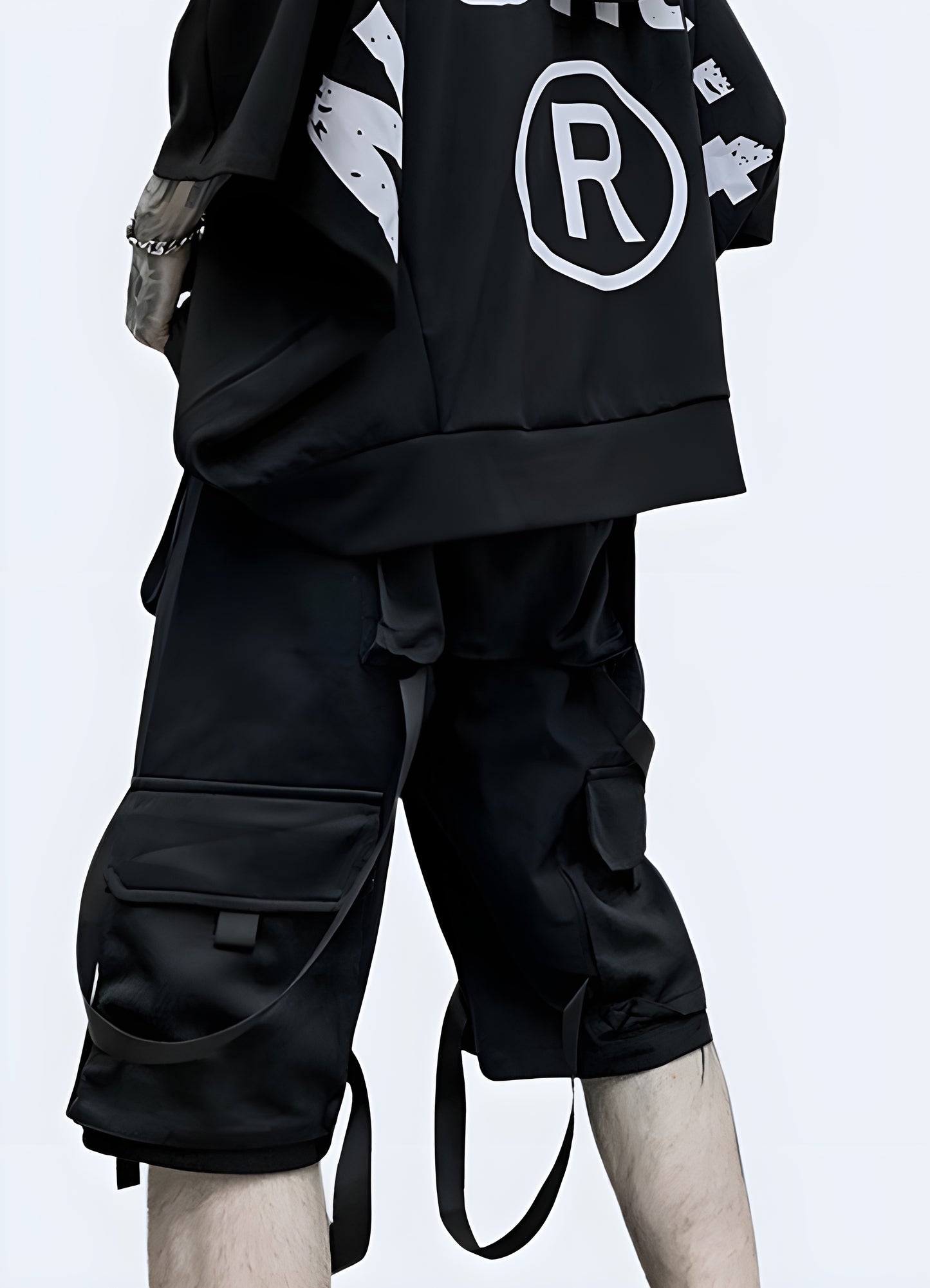 Futuristic all-over printed cargo shorts crafted for everyone.