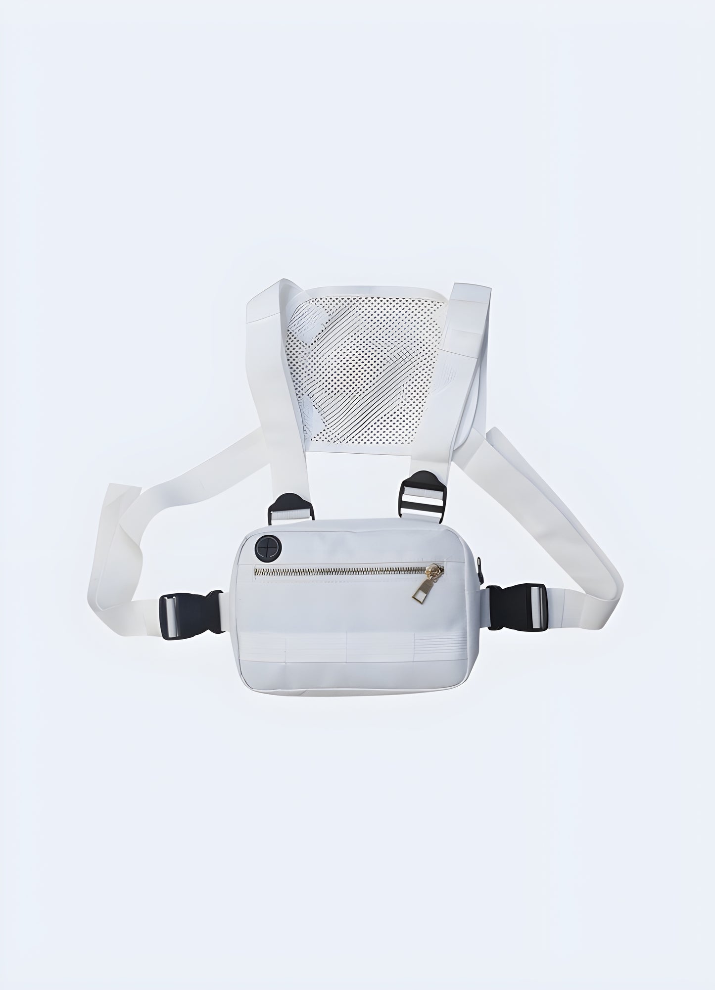 White fanny pack vest front view.
