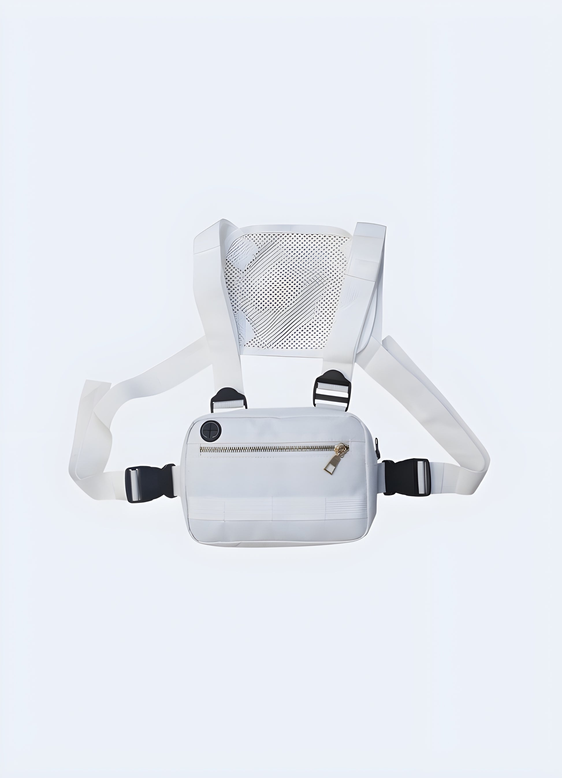 White fanny pack vest front view.