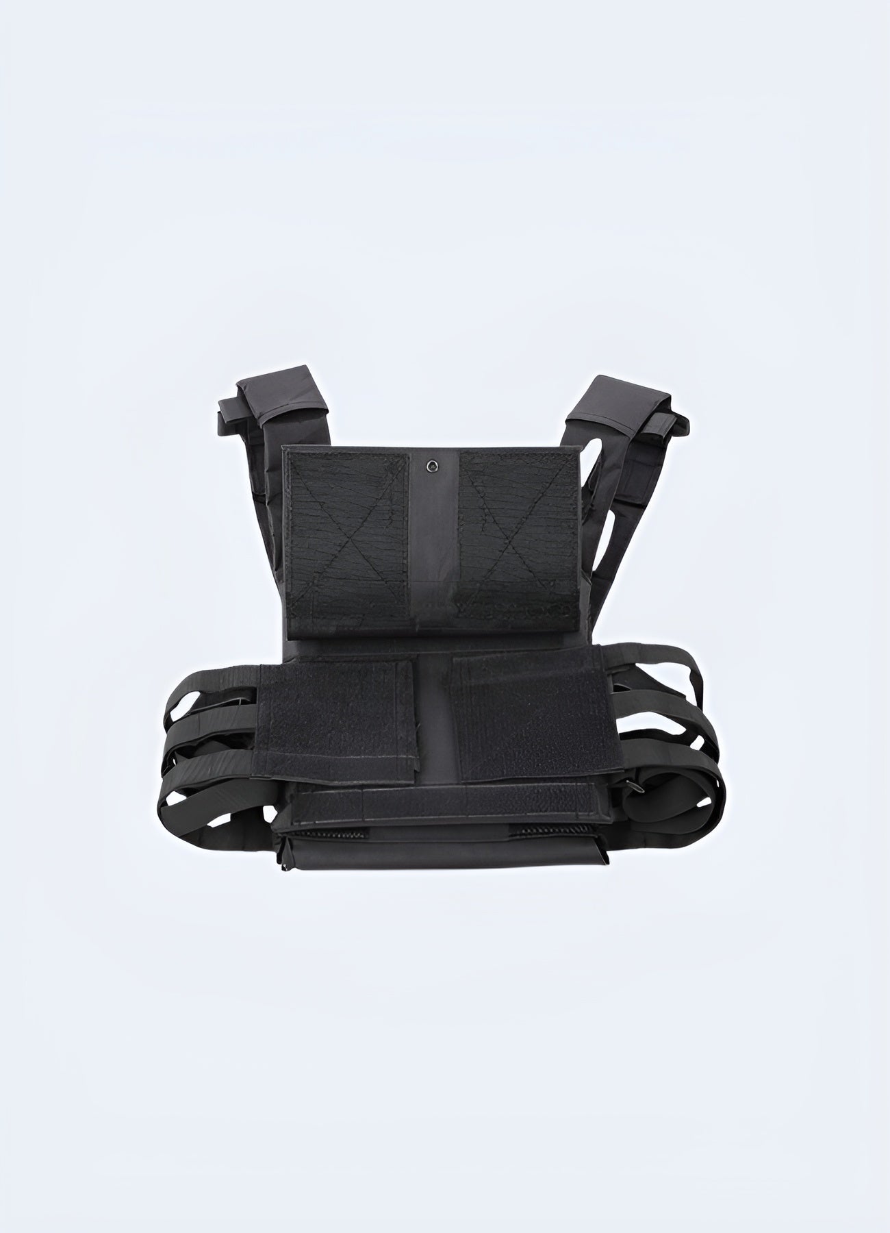 Black scarlxrd military vest strapped streetwear back side view.