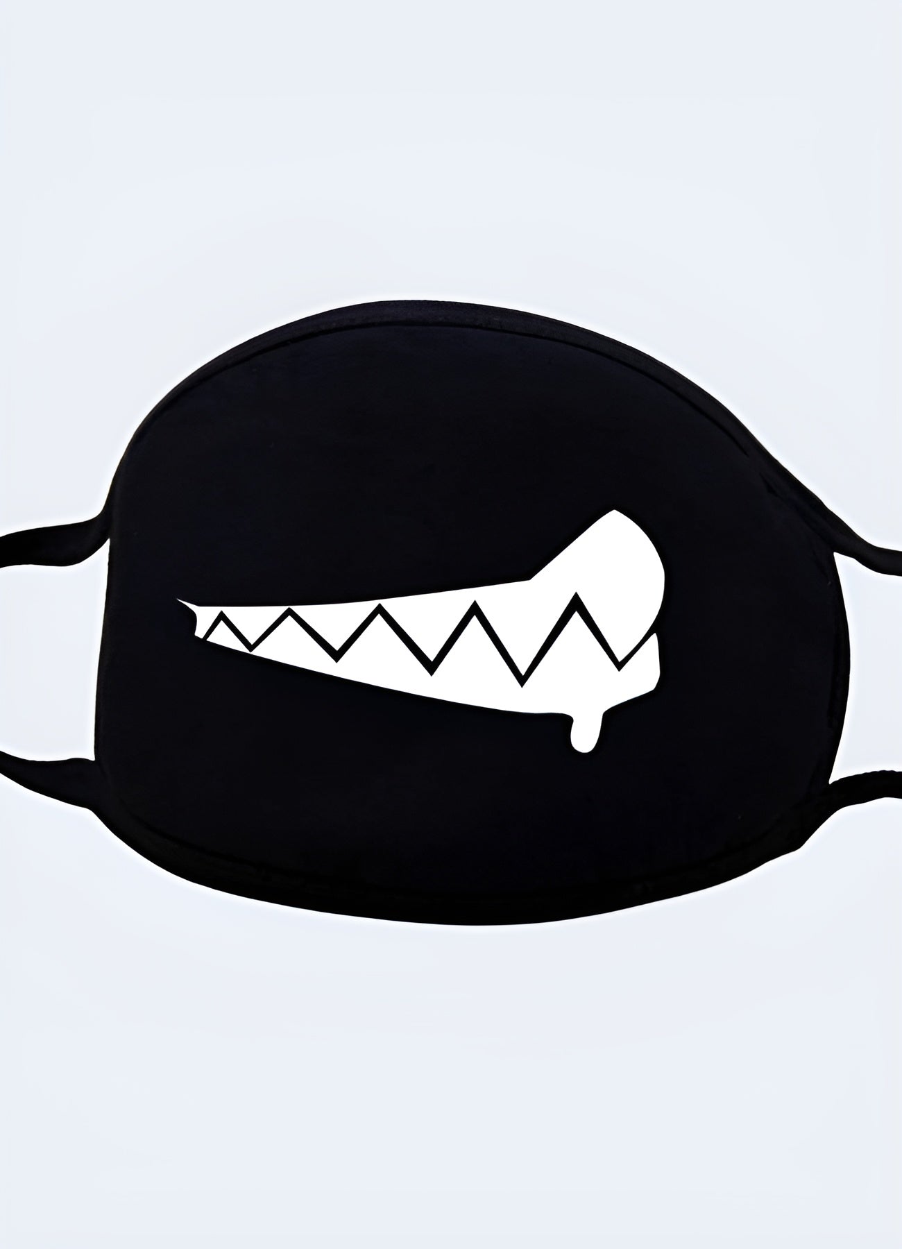 The mask covers the lower half of the face and features a printed or sewn-on smiling mouth.