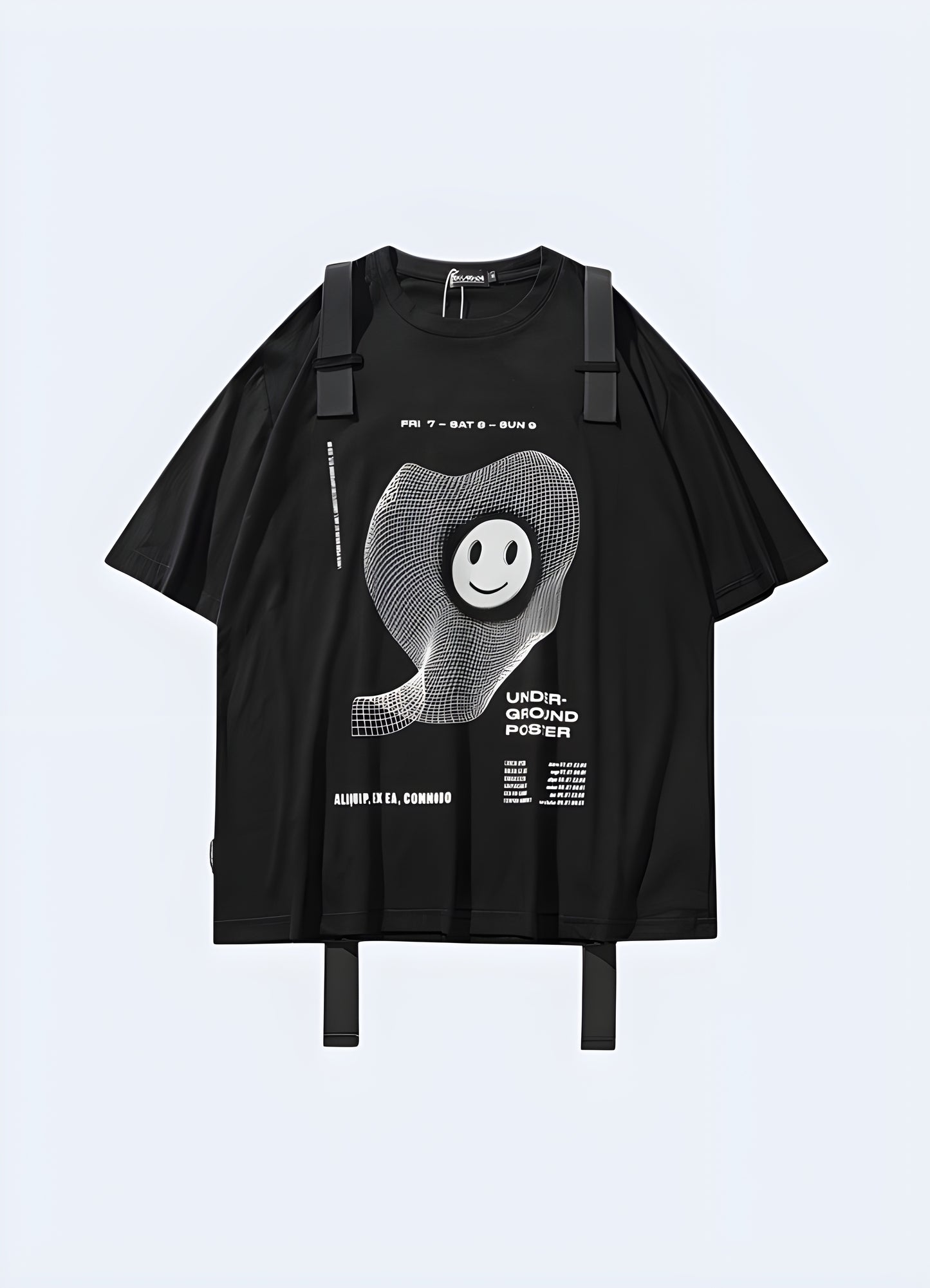 Its oversized design, painted in a rich noir, is accentuated by an arrangement of tactical straps.