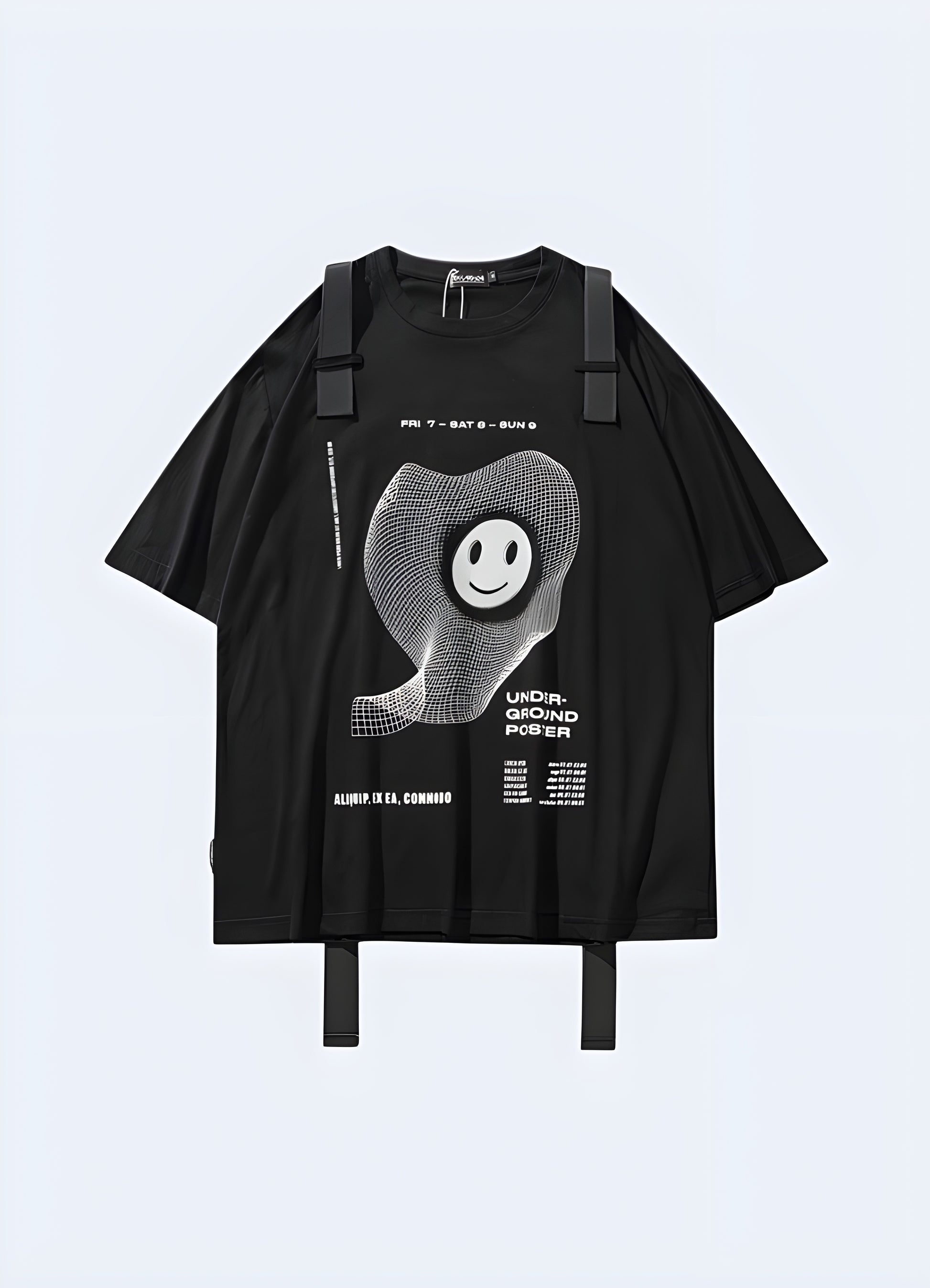 Its oversized design, painted in a rich noir, is accentuated by an arrangement of tactical straps.