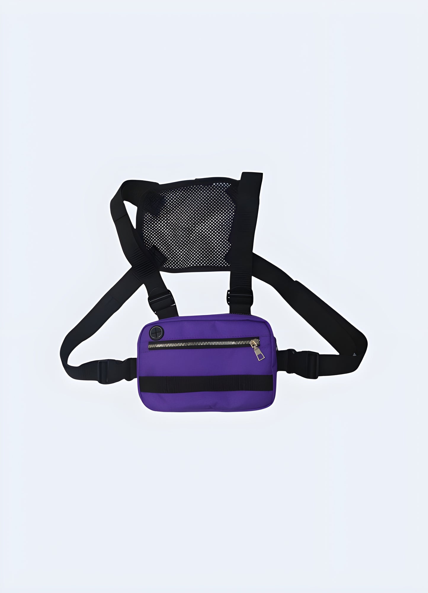 Blue fanny pack vest front view.