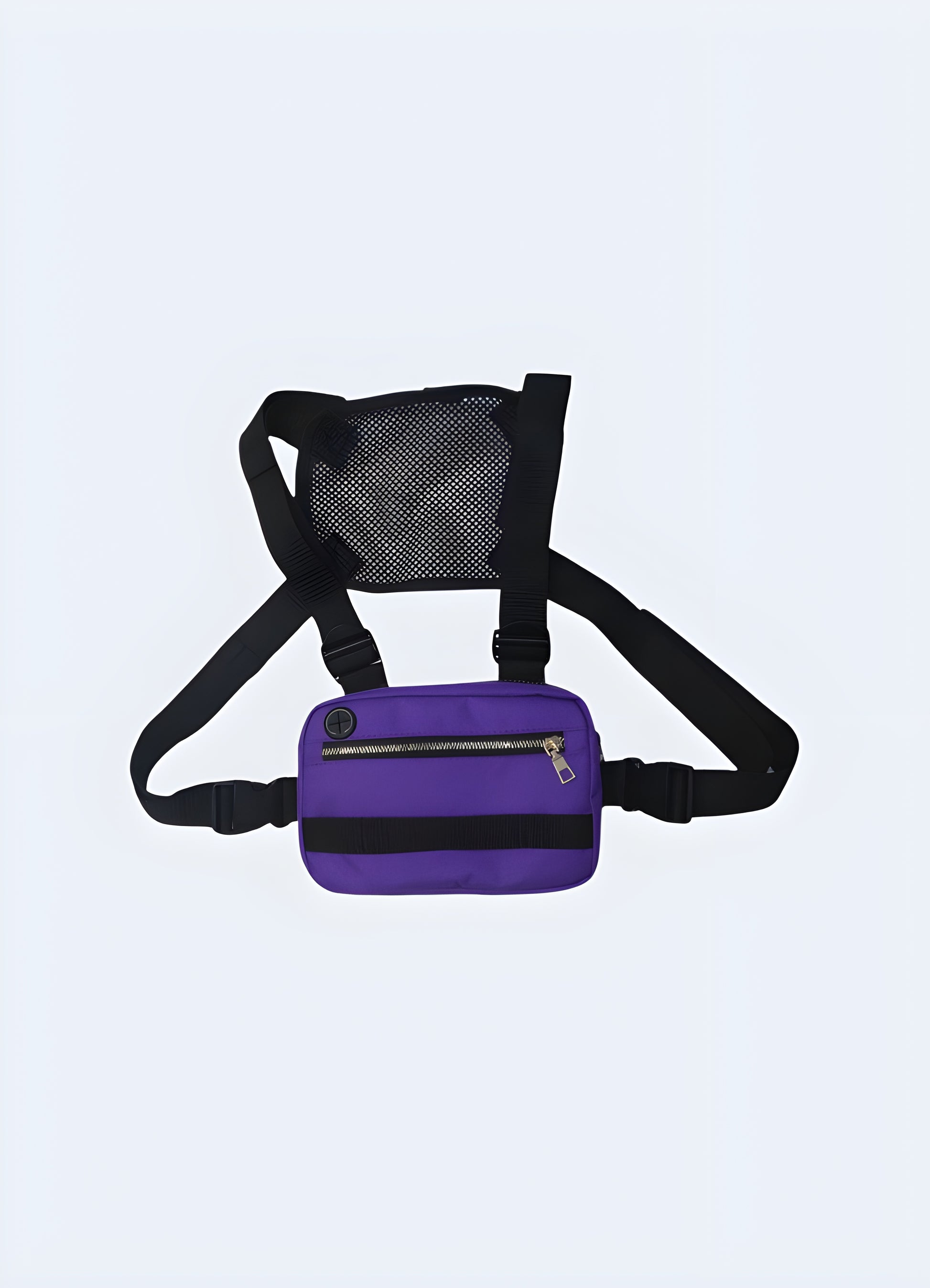 Blue fanny pack vest front view.