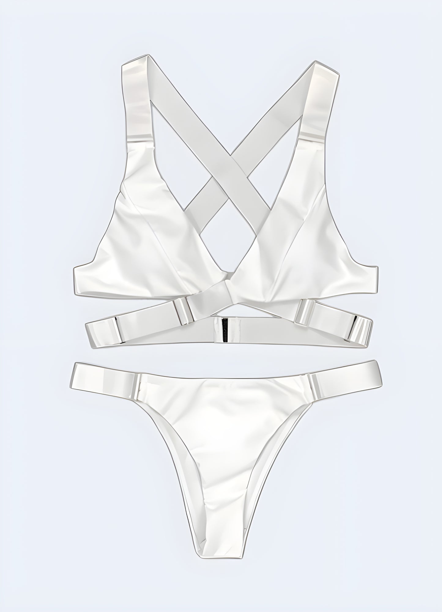 Metallic laser-cut bikini with molded cups white.