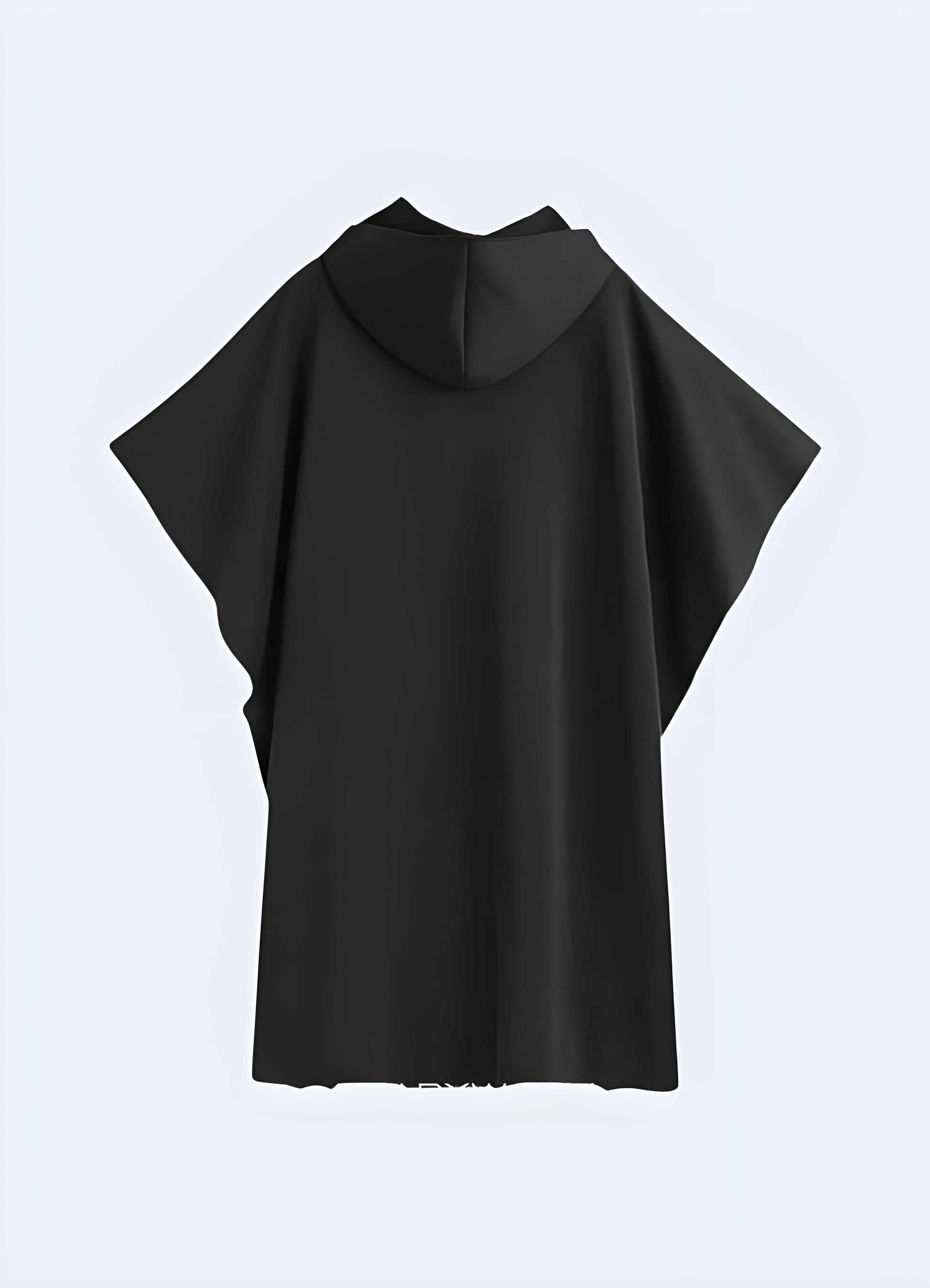 The cape is sleeveless, and it typically has a hood to protect you from the rain.