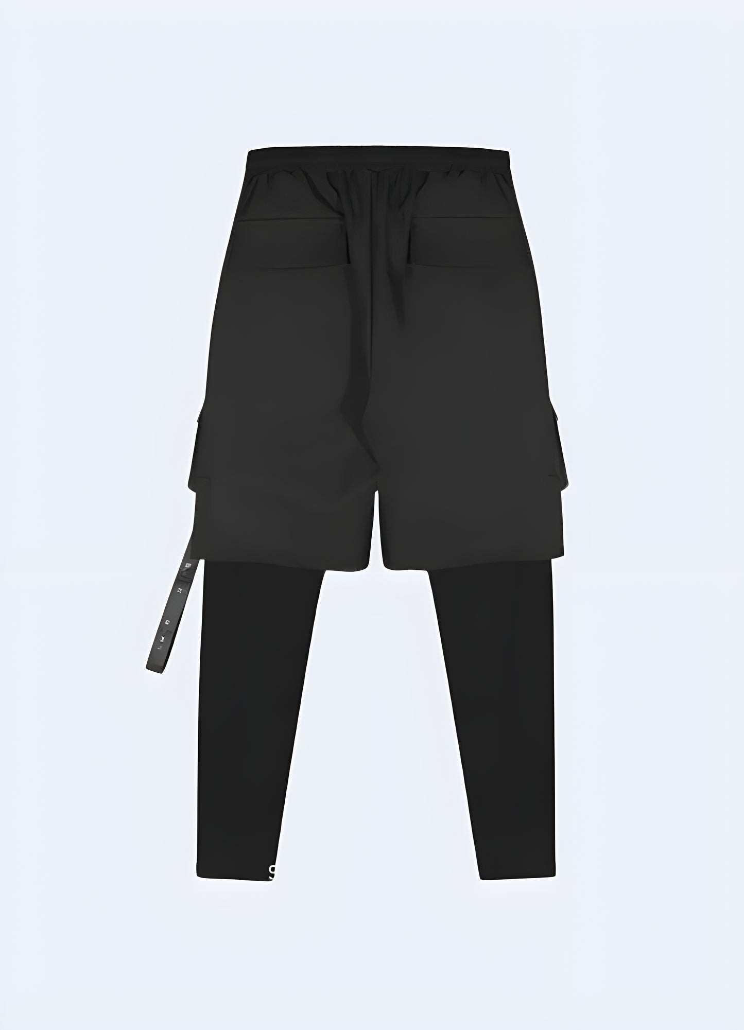 Ribbed cuffs at ankles elastic waist techwear leggings.
