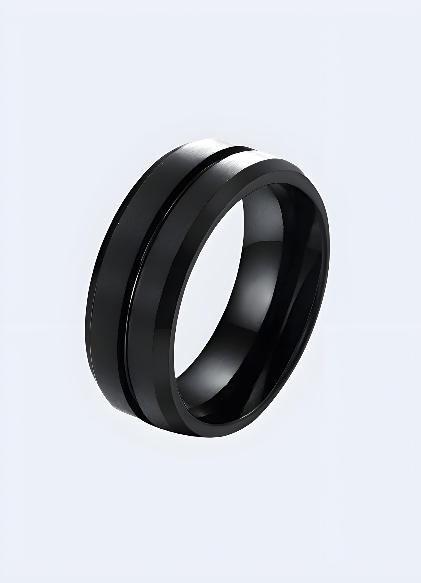 Futuristic style brushed gunmetal finish techwear ring.