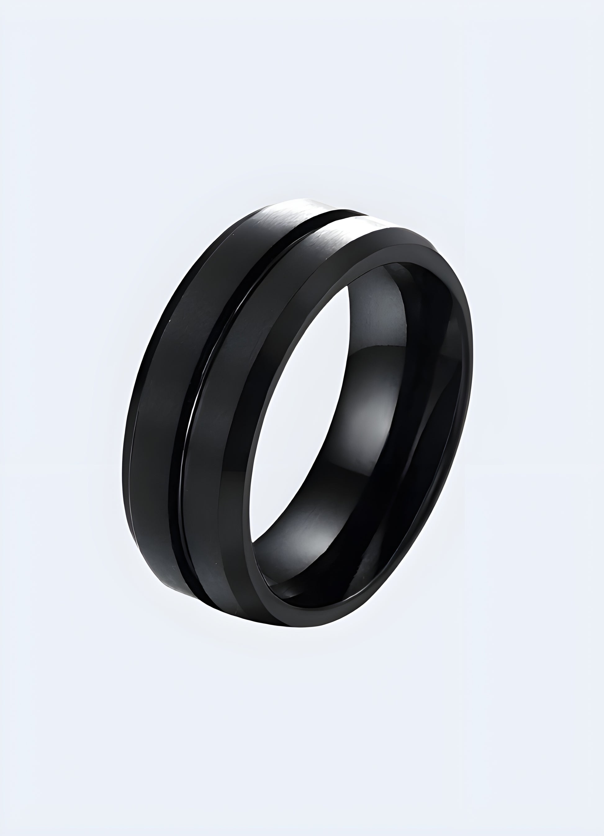 Futuristic style brushed gunmetal finish techwear ring.