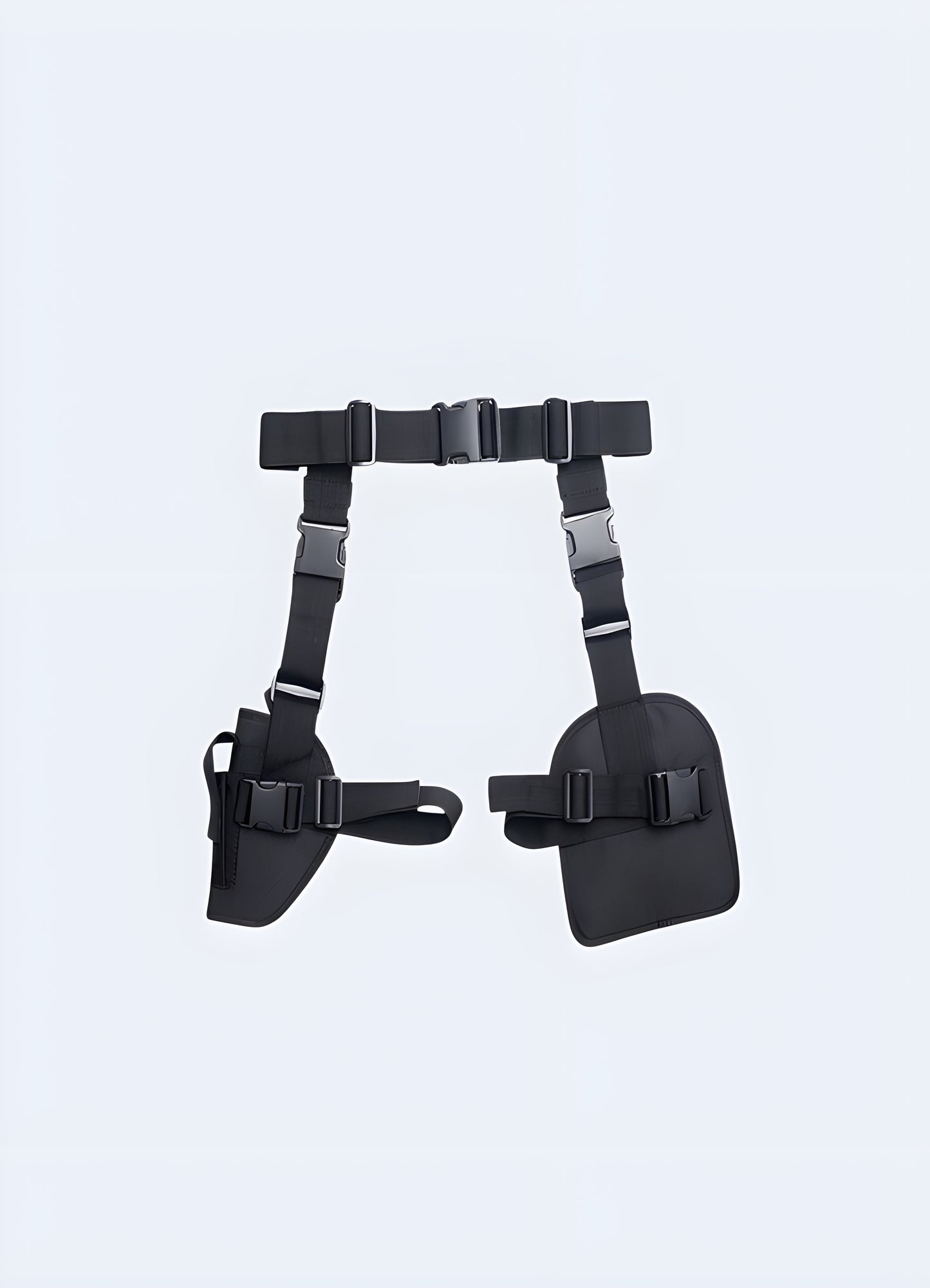 Techwear straps back view multi pocket front side.