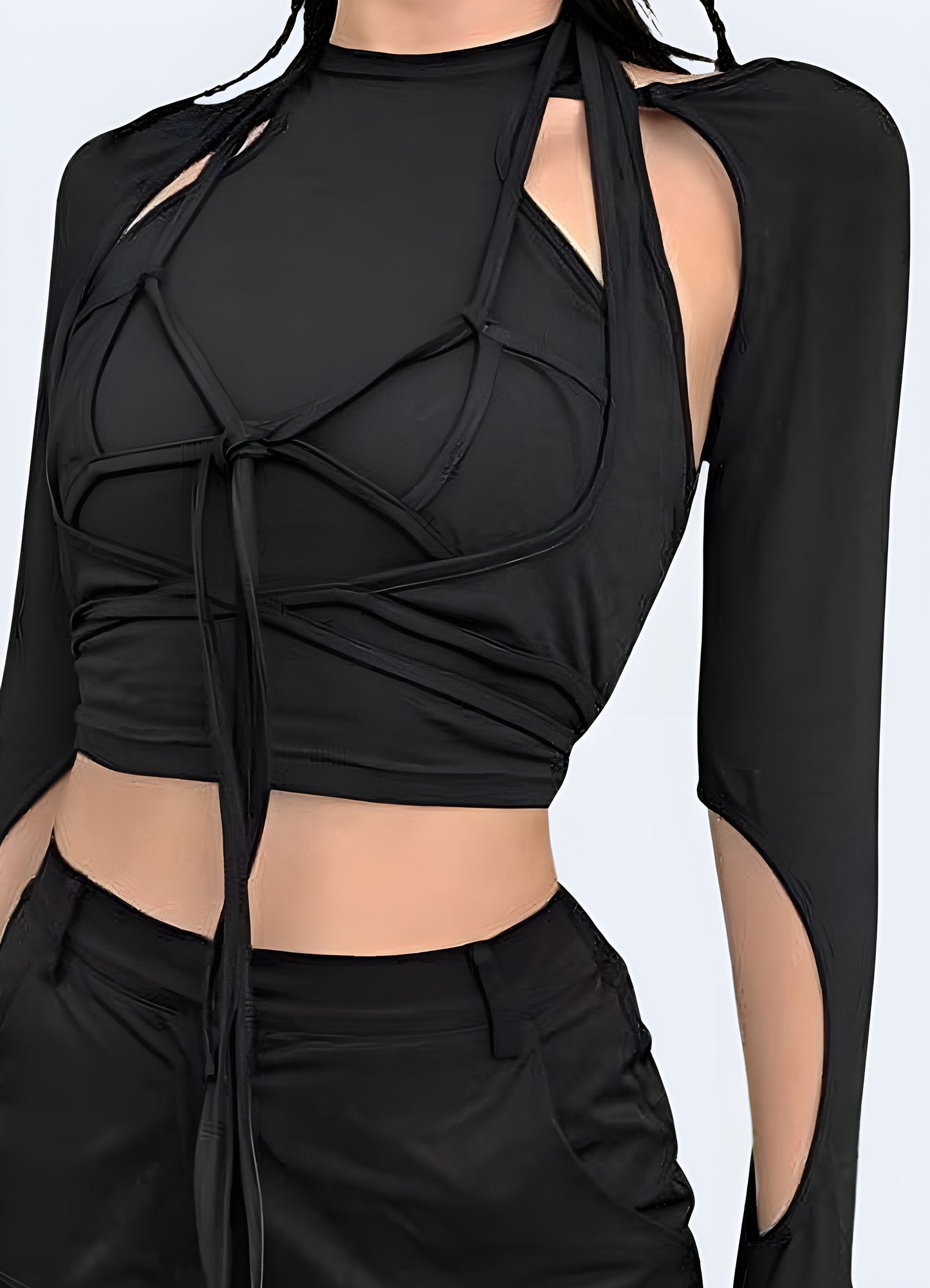 Crafted with precision and bound with robust stitching black lace up crop top.