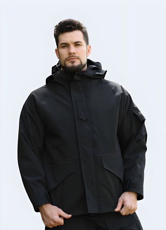 Gorpcore Rain Jacket boasts multiple pockets, durable zippers, and a secure hood.