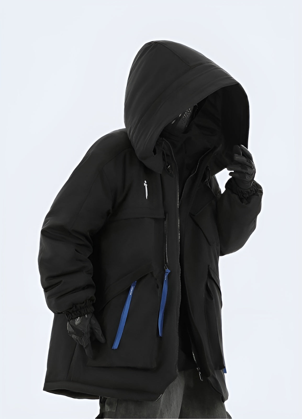 Men wearing enshadower jacket zippered pockets essentials black side view.