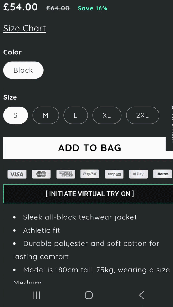 GIF showing how to use th Virtual Try-on feature