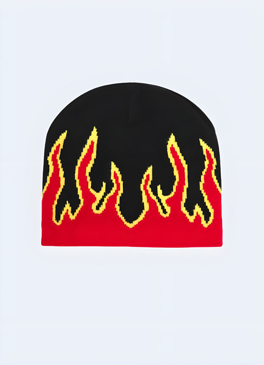  Heat up your winter style with the beanie with flames.