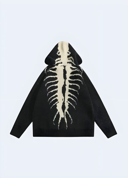 Black hoodie with red centipede graphic.