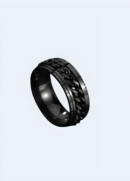 Stainless steel pinky ring black chain ring.