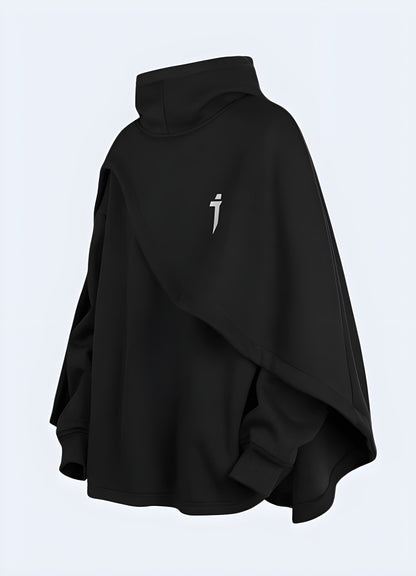 Hooded cloak sweatshirt black oversized.