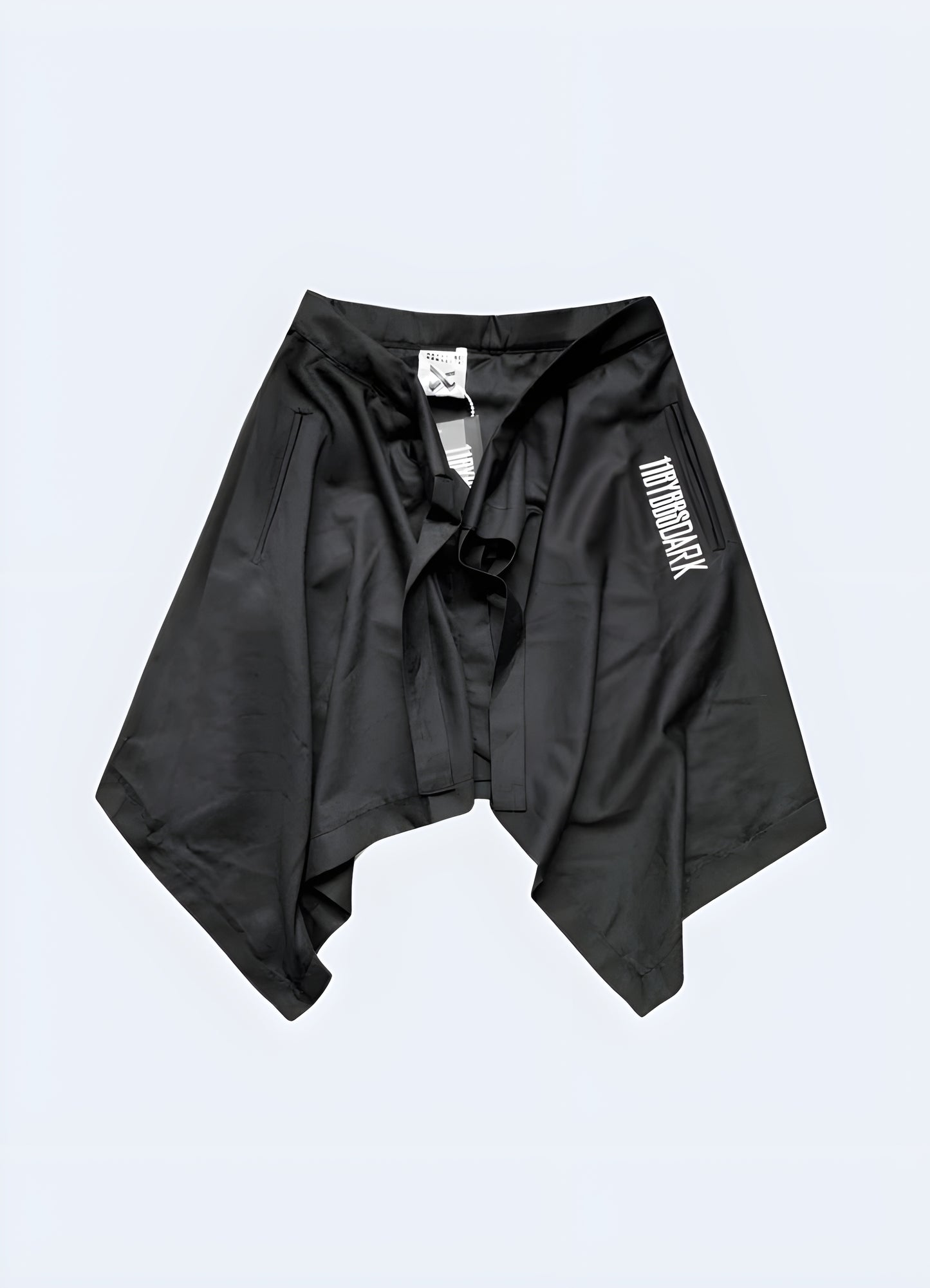 Drop-crotch harem shorts with cargo pockets black.