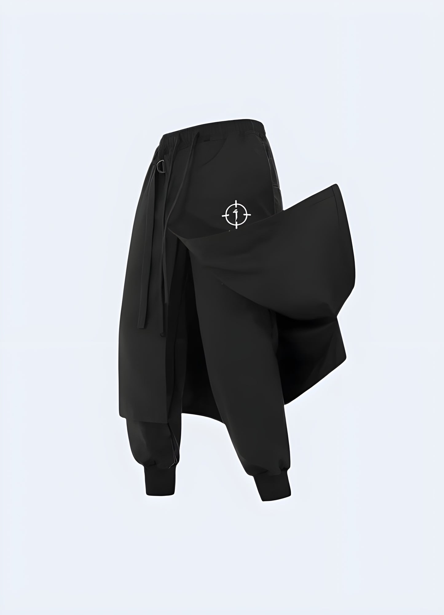 streetwear design black ninja pants front view.