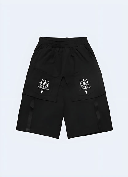 Elastic waist regular punk short black.