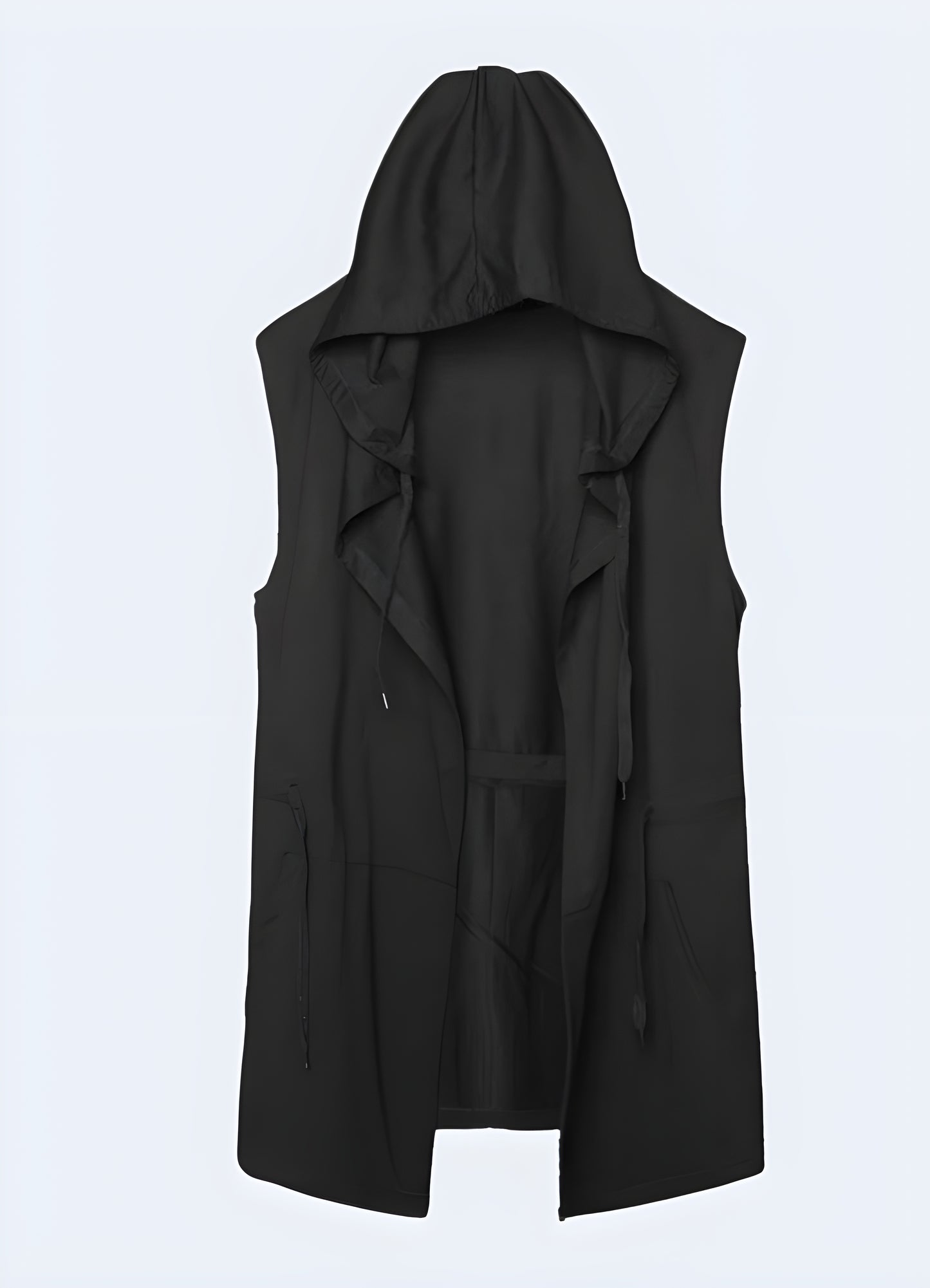 The black sleeveless biker vest's studded detailing adds a touch its edgy appeal.